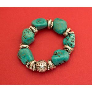 Flexible Bohemian Style-Natural Turquoise Beaded Fortune Bracelet-F8